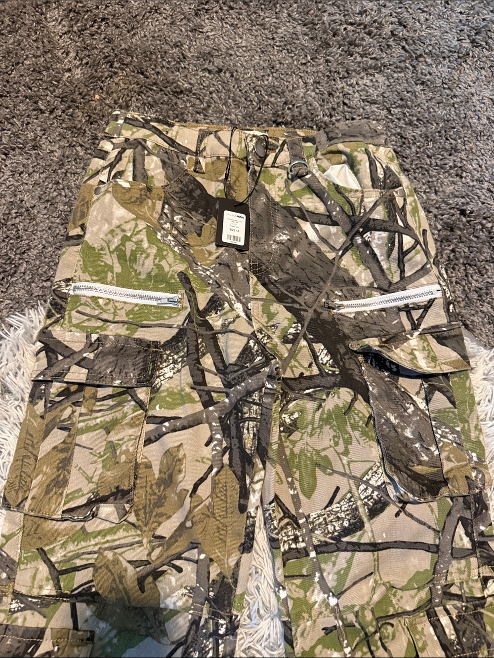 Kids Camo Cargo Pants in Green and Tan - Durable Outdoor Bottoms - Picture 2 of 14